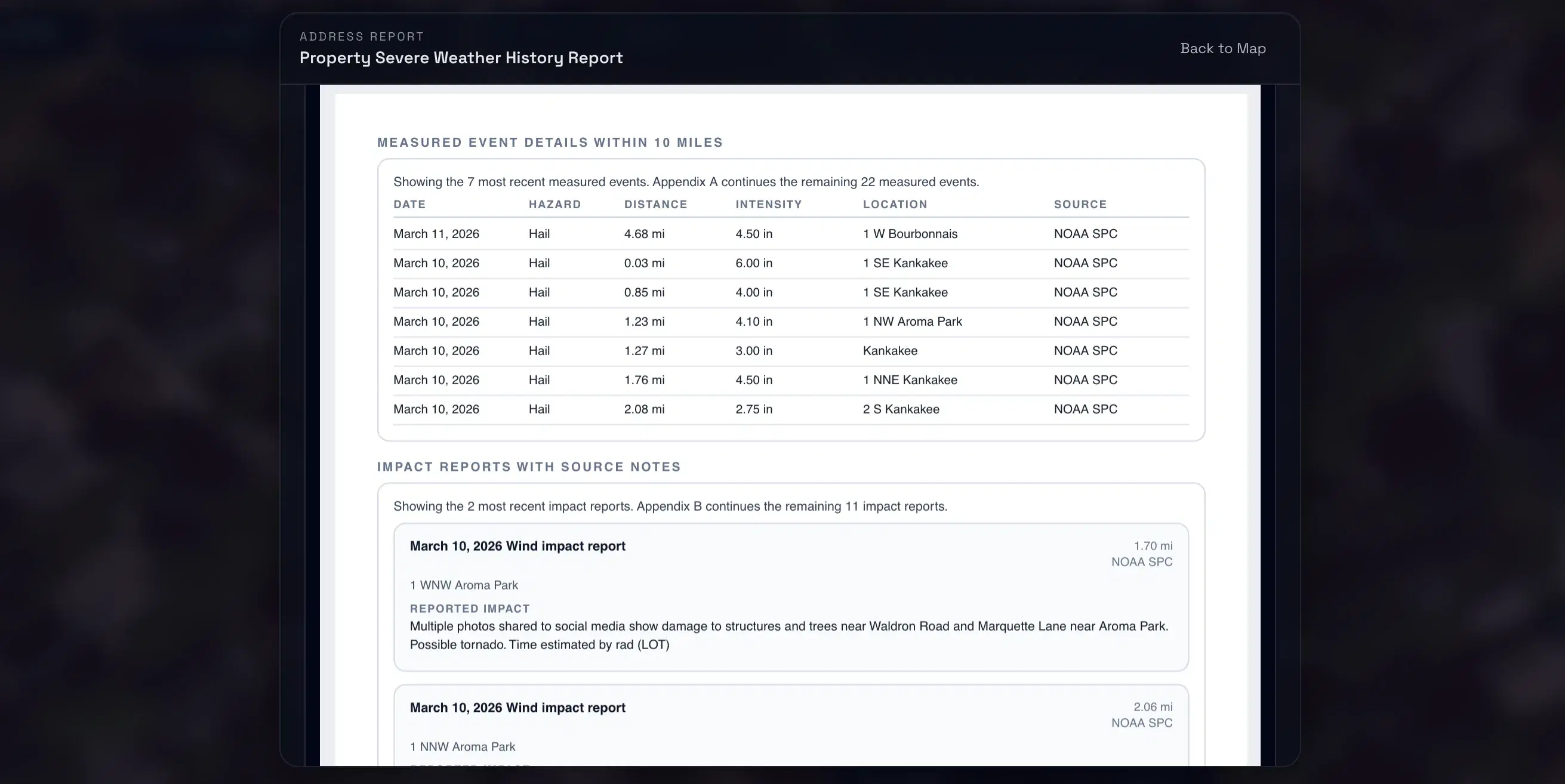 Hail Drive report preview screenshot