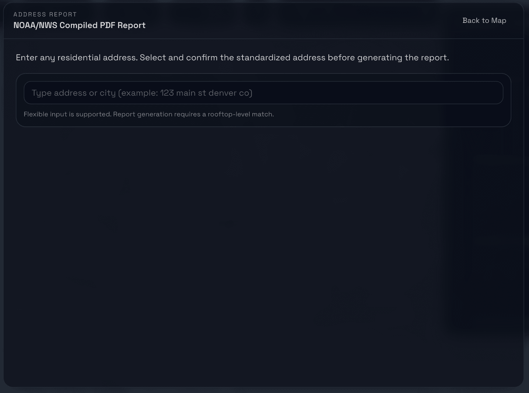 Hail Drive address report lookup screen